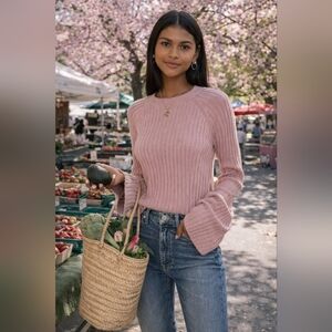 Song of Style Revolve Dusty Pink Size Small Sweater with Flared Bell Sleeve